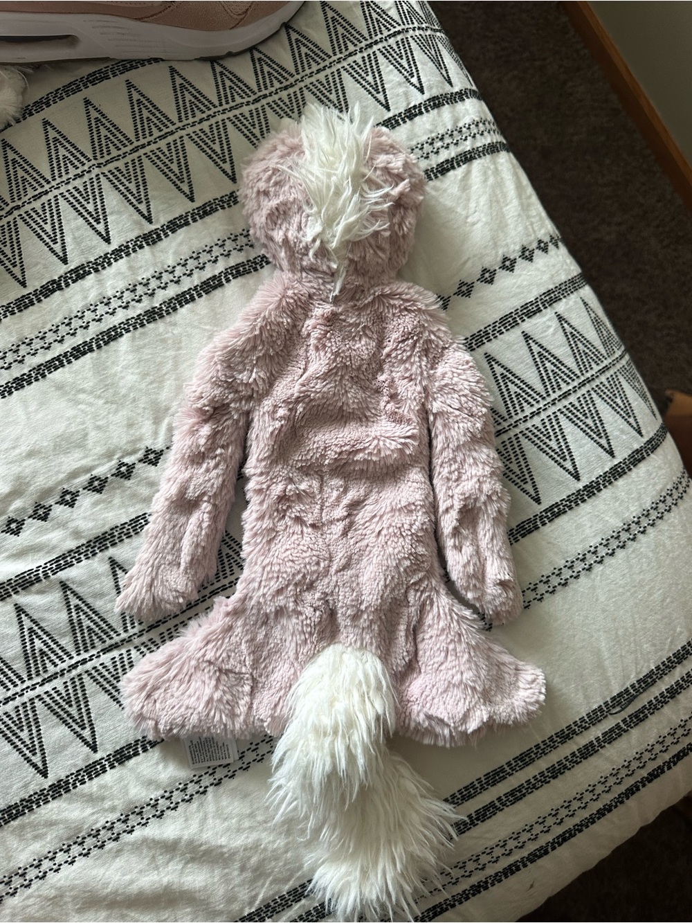 Pink Plush Animal Onesie with White Faux Fur Tail